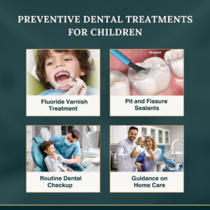 Preventive dental treatments for children at Aruvi Aesthetic Dental Clinic Hosur - fluoride varnish, pit fissure sealants, routine checkups, home care guidance for cavity-free kids smiles.